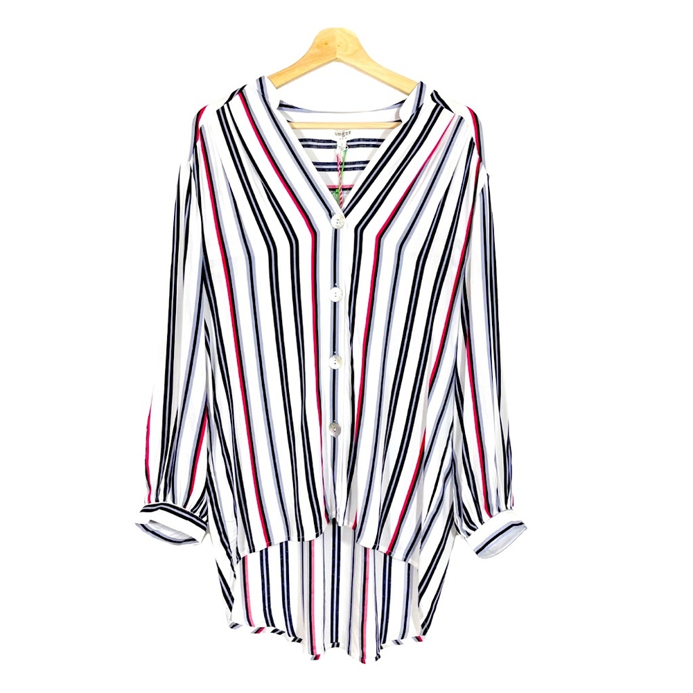 NWT Umgee Striped Tunic Shirt Top Hi-Low White Blue Sz S